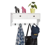 SoBuy FRG178-W pensile armadio da parete mensola appendiabiti con 2 cassetti e 5 ganci MDF