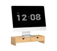 SoBuy FRG198-N supporto per schermo monitor schermo booster per monitor supporto superiore in bambù con 2 cassetti BIANCO
