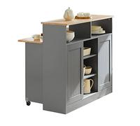 SoBuy FSB36-HG, credenza con ante scorrevoli, mobile da cucina con piano di lavoro estensibile, armadio da cucina, grigio chiaro, Lg: ca. 110 x 97 x 68 cm