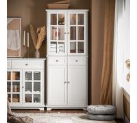 SoBuy FSB76-W Armadio da cucina con ante in vetro Armadio alto portaoggetti con 6 scomparti e 2 cassetti Buffet Bianco 75x175x40c
