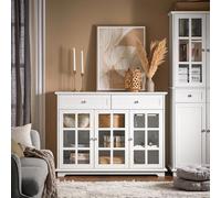 SoBuy FSB77-W Armadio da cucina Isola da cucina con porta in vetro Credenza autoportante Highborad Tavolo da bar Tavolo da pranzo Buffet Bianco 119x90x40 cm