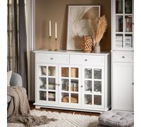 SoBuy FSB77-W Armadio da cucina Isola da cucina con porta in vetro Credenza autoportante Highborad Tavolo da bar Tavolo da pranzo Buffet Bianco 119x90x40 cm