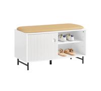 SoBuy FSR116-W Panca per scarpe con sedile e ante scorrevoli Panca con contenitore Scarpiera armadio panca sedile cassettiera scarpiera BIANCO