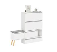 SoBuy FSR134-W Scarpiera Scarpiera con 2 alette, 2 ante e 2 cassetti Armadio da corridoio con panca Panca per scarpe con sedile BIANCO