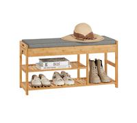 SoBuy FSR47-N Panca per scarpe con sedile e cassetti Panca per armadio scarpiera Panca in bambù BHT ca. 90x45x30 cm
