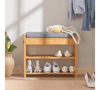 SoBuy FSR49-N Scarpiera con cuscino sedile e cassetto Scarpiera Panca Bambù BHT ca. : 55x46x30 cm COFFEE