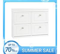 SoBuy Scarpiera Slim Salvaspazio Mobiletto da Ingresso con 4 Ante a Ribalta, Armadio Portascarpe Scarpiera Moderna per Ingresso, Corridoio o Camera da Letto 105x24x83cm Bianca FSR79-W