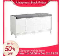 SoBuy FSR86-W panca portaoggetti con cuscino imbottito, piano basso, ingresso, scarpiera, con 2 ante WHITE