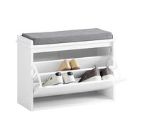 SoBuy Panca Scarpiera da Ingresso - Scarpiera Salvaspazio Slim in Legno, Panca Contenitore per 4-6 Paia di Scarpe, 155kg di Carico, Bianco, 62x26x46cm, FSR98-W