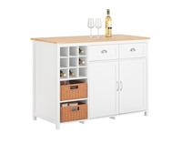 SoBuy Isola cucina con 2 cestelli in rattan Mobile da cucina Mobile credenza Tavolo da bar Buffet Bianco 120x56x90cm KNL05-W