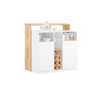 SoBuy Isola Cucina Mobiletto di Stoccaggio, Credenza Multifunzionale con Portabottiglie, Cucina Mobile Bar, Mobile da Soggiorno in Stile con Madia Salvaspazio Bianco 105 x 60 x 105cm KNL07-WN