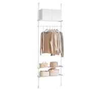 SoBuy Telescopic Appendiabiti da Terra, Robusto Stand Appendiabiti con Aste e Ripiani, Armadio Aperto Regolabile per Camera da Letto, Porta Abiti Nero KLS07-SCH