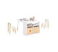 SoBuy KMB113-W Tavolo per bambini con 2 sedie Gruppo seggiolino per bambini con portaoggetti Tavolo da gioco Tavolo da attività multifunzionale per bambini