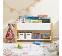 SoBuy Libreria per bambini Scaffale per bambini con vani portaoggetti Scaffale portaoggetti per bambini Leggio per libri Scaffale per giocattoli bianco 85x42x45m KMB35-W