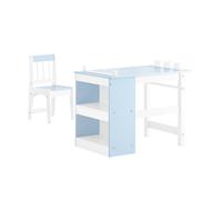 SoBuy KMB60 Set tavolo e sedia per bambini da 2 pezzi con adesivi Scrivania per bambini fai-da-te con 3 portapenne BIANCO