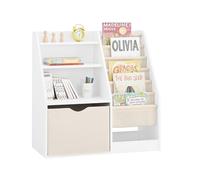 SoBuy Libreria Montessori per Bambini con 3 Ripiani e 1 Cesta Scaffale Portagiochi Bambini Libreria da Terra Salvaspazio e Multifunzione Bianco 80x40x80cm KMB119-W
