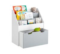 SoBuy Libreria montessoriana per bambini, Libreria Bambini con 3 Ripiani e 1 Cassetto, Scaffale Portagiochi e Porta Libri, Armadio Cameretta, Grigio, 62,5x30x70cm KMB17-HG