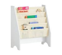 SoBuy Libreria Montessoriana per Bambini Organizer con 4 Tasche in Tessuto Scaffale Porta Libri e Giochi, Portariviste a Terra Scaffale per Riviste Salvaspazio, Bianco 62x30x71cm FRG225-W
