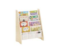 SoBuy Libreria Montessoriana per Bambini Scaffale Portagiochi e Porta Libri a 4 Livelli in Tessuto, Organizer per Cameretta Naturale 63x28x76 cm KMB50-N