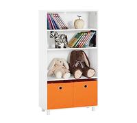 SoBuy Libreria per bambini con 2 scatole arancia Scaffale portaoggetti per bambini Mobili per camerette per bambini Bianco 60x25x110 cm KMB68-W