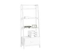 SoBuy Libreria scala legno Scaffale a scala bianca angoliera soggiorno con 4 ripiani e 1 cassetto con con guide telescopiche FRG116-W