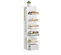 SoBuy Libreria Verticale con 6 Ripiani e 3 Vani, 30x32,5x110cm, Studio | Libreria da Parete per Ottimizzare lo Spazio, Scaffale Verticale per Libri, Raccoglitori A4 e Decorazioni, Bianco, STR14-W
