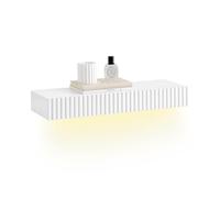 SoBuy Mensola a muro sospesa con cassetto e luce LED con sensore di movimento, per camera da letto, ingresso e soggiorno, a batteria, L60 × P20 × H8 cm, bianco, FHK38-W