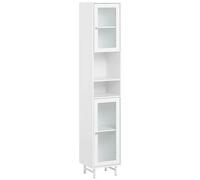 SoBuy - Mobile A Colonna Bagno Salvaspazio Mobile Alto Con Due Ante In Vetro Mobile Bagno Stretto Bianco 30x30x171 Cm Bzr118-w Sobuy