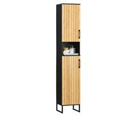 SoBuy Mobile Alto da Bagno 30cm - Mobiletto Salvaspazio Stretto in MDF Impermeabile con Ripiani Regolabili - Armadietto Indipendente per Bagno, Corridoio, Cucina, Nero, BZR201-SCH