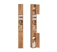 SoBuy Mobile Bagno Alto e Stretto, Mobiletto Bagno Salvaspazio Mobiletto a Colonna da Terra con Ripiani Regolabili e Cassetto Armadietto per WC e Lavanderia 20×20×180 cm Legno Naturale BZR34-II-SH