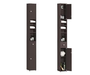 SoBuy Mobile Bagno Alto e Stretto, Mobiletto Bagno Salvaspazio Mobiletto a Colonna da Terra con Ripiani Regolabili e Cassetto Armadietto per WC e Lavanderia 20×20×180 cm Marrone BZR34-II-BR
