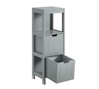 SoBuy Mobile Bagno Cassettiera - Mobiletto Stretto con 2 Cestini - Armadietto Salvaspazio per Piccoli Bagni e WC, Mobiletto Bagno in Legno, Grigio, 30x89x30 cm, FRG127-SG