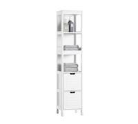 SoBuy Mobile Bagno Colonna Slim Salvaspazio Ripiani Regolabili 30x30x144cm | Armadietto Verticale Moderno Anti-Umidità per Bagno, Lavanderia e Cucina, Bianco, FRG126-W