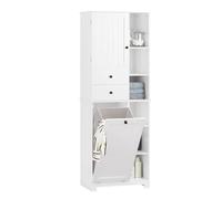 SoBuy Mobile Bagno con Cesto per Linge Mobile Rangemento Alto Armadio Bagno con 6 Ripiani e 2 Cassetti Mobiletto Salvaspazio Bianco 60x37x171 cm BZR104-W