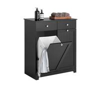SoBuy Mobile bagno con portabiancheria - Mobiletto bagno salvaspazio con 2 cassetti e 2 sacchi estraibili - Mobile lavanderia per ingresso o cucina in MDF, Nero, 78x38x90cm, BZR33-II-SCH