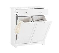 SoBuy Mobile bagno con portabiancheria - Mobiletto bagno salvaspazio con 2 cassetti e 2 sacchi estraibili - Mobile lavanderia per ingresso o cucina in Legna, Bianco, 78 x 38 x 90 cm, BZR33-II-W