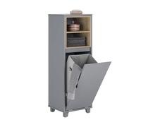 SoBuy Mobile Bagno con Sacco Portabiancheria a Ribalta - Mobiletto Bagno Stretto con 2 Ripiani, Cesto Portabiancheria - Cesta per la Biancheria per Lavanderia, Grigio Scuro, 35x105x30cm BZR146-DG