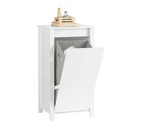 SoBuy Mobile Bagno con Sacco Portabiancheria a Ribalta - Wäscheschrank con Maniglie e Spazio di Archiviazione - Mobile Bagno Resistente all’Umidità per Piccoli Spazi, Bianco, 45x85,5x35cm BZR100-W