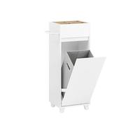 SoBuy Mobile Bagno con Sacco Portabiancheria - Wäscheschrank con 4 Ripiani Aperti Superiori & Portasciugamani Laterale - Mobiletto Bagno Salvaspazio per Piccoli Ambienti, Bianco, 35x90x30cm BZR159-W