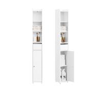 SoBuy Mobile Bagno Salvaspazio Colonna Alta Mobiletto Bagno Stretto con Anta e Cassetto Armadietto Bagno Multiuso Mobile Alto per Lavanderia e WC 20x20x145cm BZR34-K-W