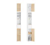 SoBuy Mobile Bagno Salvaspazio Colonna Armadietto Alto con 6 Ripiani Regolabili, Mobiletto da Bagno con Ante in Bambù, Mobiletto Stretto per Piccoli Spazi, Bianco, 20x20x180cm, BZR34-BW