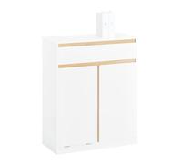 SoBuy Mobile Bagno Salvaspazio con Cassetto, Anta e Cesto Estraibile - Mobiletto Bagno Bianco 71x33x85 cm, Armadietto da Bagno Stretto con Contenitore per Biancheria BZR79-W