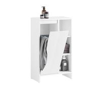 SoBuy Mobile Bagno Salvaspazio con Cesto Portabiancheria - Armadietto Alto e Stretto con Anta a Ribalta e Ripiani Aperti, 86x50x30cm, Bianco BZR156-W