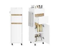 SoBuy Mobile Bagno Salvaspazio con Ruote 33x30x91,5 cm Stretto per Bagno | Mobiletto Bagno Stretto con Cassetto Ansa & Portasciugamani, Armadio Salvaspazio Bianco BZR225-WN
