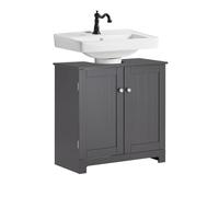 SoBuy Mobile Bagno Sottolavabo- Mobiletto Bagno Salvaspazio con Ante e Ripiano Regolabile - Mobile Sotto Lavabo da Bagno in MDF, per Lavabo a Terra, Grigio Scuro, 60x60x29cm, BZR18-II-DG