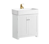SoBuy Mobile Bagno Sottolavabo - Mobiletto Bagno Salvaspazio con Ante e Ripiano Regolabile - Mobile sotto Lavabo da Bagno in MDF, Bianco, 60x60x29cm, BZR18-W
