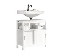 SoBuy Mobile Bagno Sottolavabo Salvaspazio - Armadietto con 2 Ante Scorrevoli e Ripiano Aperto - Mobiletto Lavandino Compatto per Bagno Moderno Piccolo - Bianco, 60x30x60cm, FRG128-W