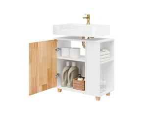 SoBuy Mobile Bagno Sottolavabo Salvaspazio con 2 Ante e 2 Ripiani Aperti | 60x60x29cm Mobiletto Bagno con Sifone a Vista Coperto Mobile Sotto Lavabo, BZR75-W