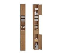 SoBuy Mobile Bagno Stretta - Colonna Bagno Idrorepellente, Alto con Ripiani Regolabili e Cassetto - Armadietto Salvaspazio di Legno, Colore legno, 20x180x20cm, BZR34-II-PF
