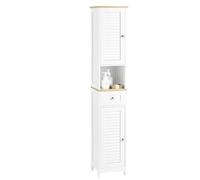 SoBuy Mobile Colonna Bagno Salvaspazio Armadio Alto con 2 Ante, 1 Cassetto e Ripiano Aperto Mobiletto Bagno per Lavanderia WC o Cucina 32x170x30cm FRG236-WN